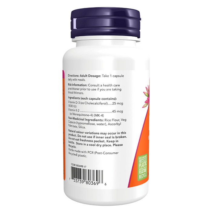 NOW Vitamin D3 1000IU + K2 45mcg 120 caps